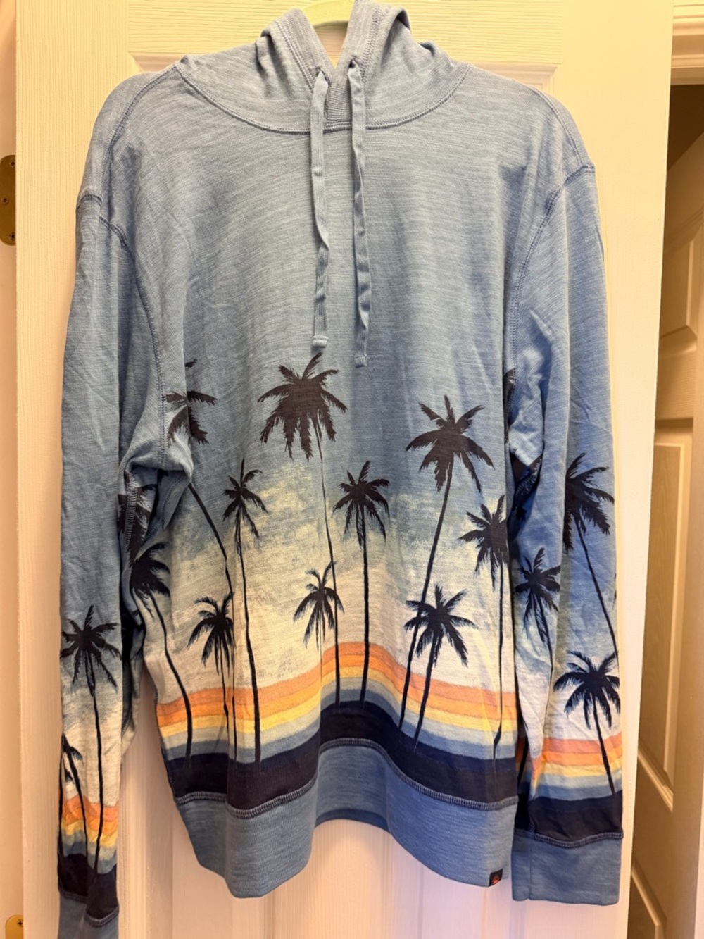 Faherty Light Blue Palm Tree Hoodie with Sunset Stripes